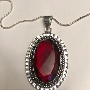 Garnet Stamped 925 Sterling Silver Necklace
